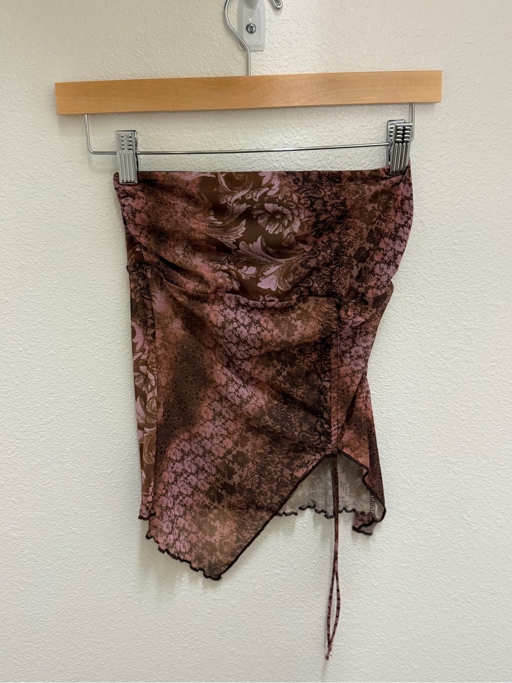 Urban Outfitters Brown & Pink Floral Asymmetrical Tie-Side shirt